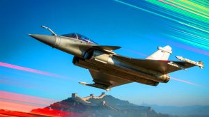 Illustration de la campagne de désinformation visant à discréditer l'avion Rafale, générée par intelligence artificielle.