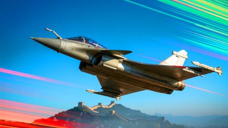 Illustration de la campagne de désinformation visant à discréditer l'avion Rafale, générée par intelligence artificielle.