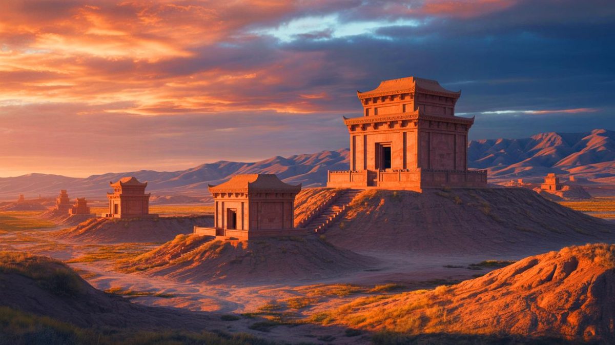 Illustration de tombeaux impériaux des Xixia, une civilisation oubliée, générée par intelligence artificielle.