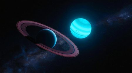 « Incroyable découverte céleste » : cette nouvelle planète synchronisée avec Neptune défie les lois du temps avec sa rotation dix fois plus lente Illustration de la planète 2020 VN40 et sa synchronisation orbitale avec Neptune, générée par intelligence artificielle.