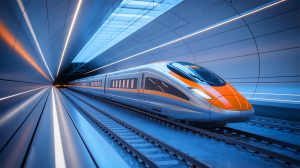 Illustration de la vitesse record du train T-Flight à sustentation magnétique en Chine. Image réalisée par IA.