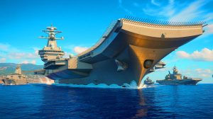 Illustration de la montée en puissance de la marine turque avec un nouveau porte-avions défiant la suprématie française en Méditerranée. Image réalisée par IA.