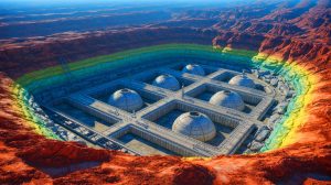Illustration de la gestion des déchets nucléaires à long terme, générée par intelligence artificielle.