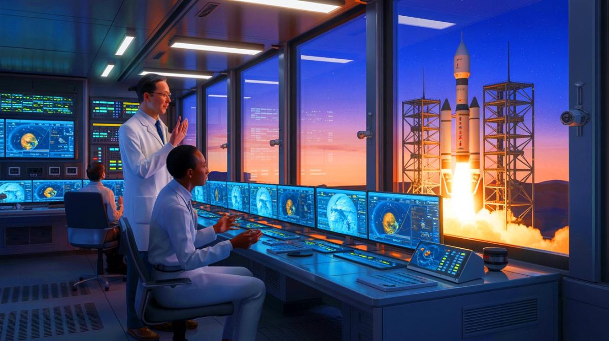 Illustration de la coopération spatiale entre la Chine et l'Afrique, générée par intelligence artificielle.