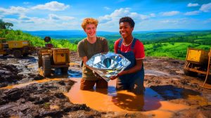 Illustration de la découverte d'un diamant en Sierra Leone par deux adolescents, générée par intelligence artificielle.