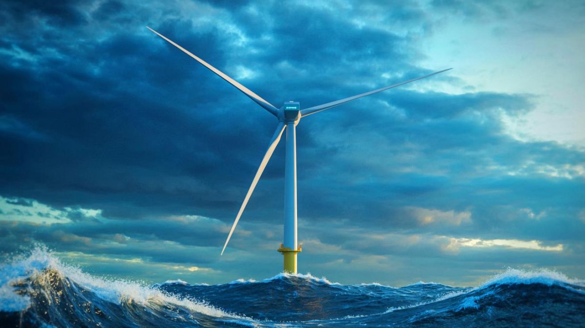Illustration de l'éolienne OceanX résistant aux vents d'un super typhon. Image réalisée par IA.