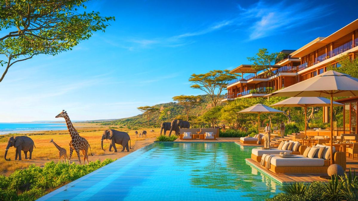 Illustration de l'ouverture prochaine du resort Club Med South Africa Beach & Safari, générée par intelligence artificielle.