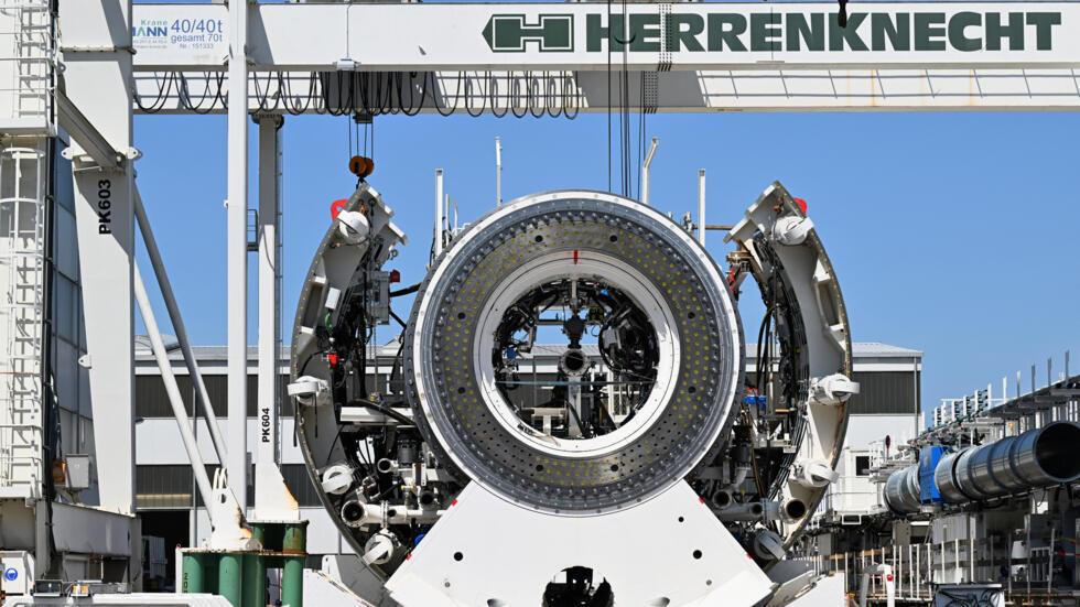 Une usine de l'entreprise Herrenknecht spécialisée dans la fabrication de tunneliers et l'innovation en technologies de forage, située à Schwanau dans le sud-ouest de l'Allemagne, le 7 juillet 2023.