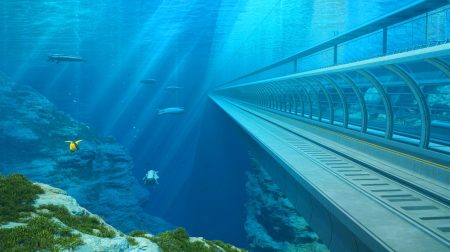 Illustration de la conception du tunnel sous-marin reliant le Maroc à l'Espagne. Image réalisée par IA.