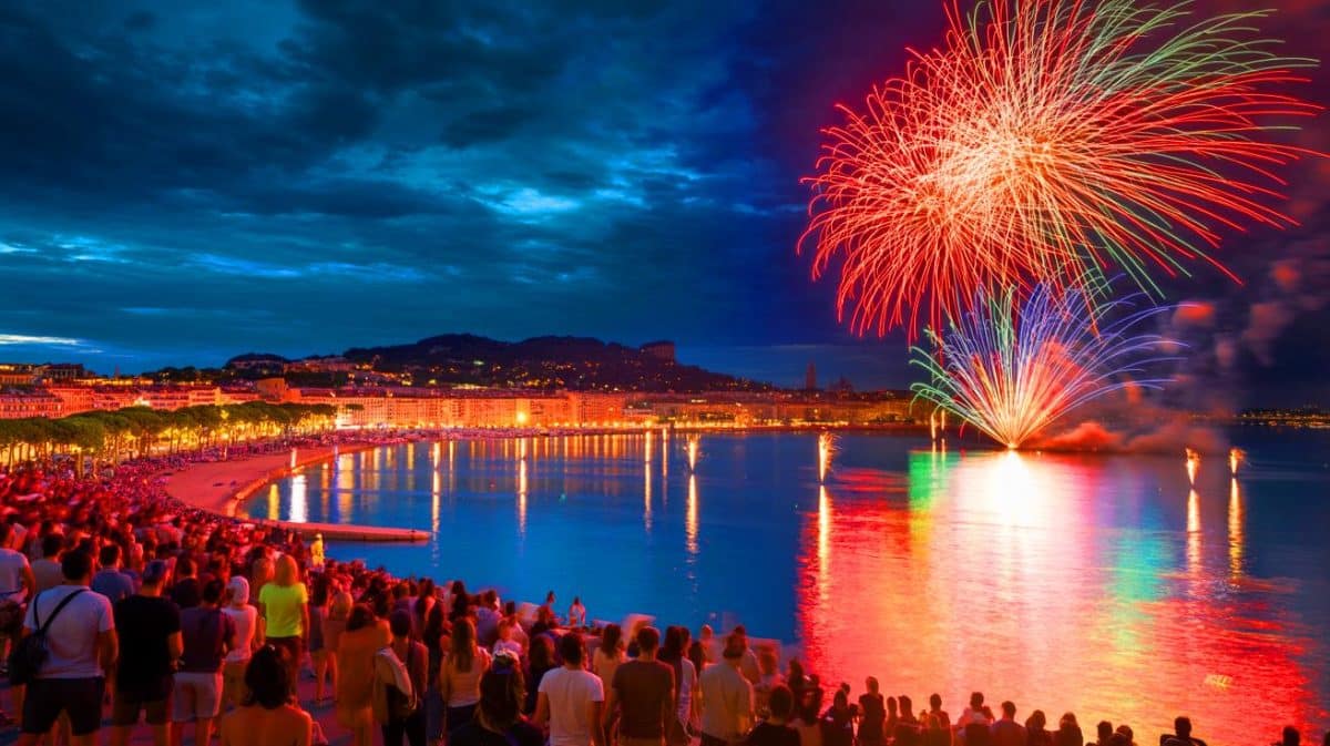 Illustration de la magie des feux d'artifice lors du Festival d’Art Pyrotechnique de Cannes.