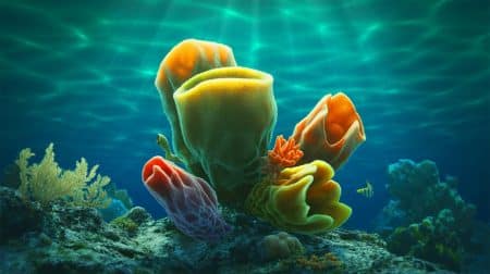 Cette créature marine révèle un secret incroyable qui bouleverse tout ce que nous pensions savoir sur l’évolution animale! Illustration de la découverte des éponges comme potentiels premiers animaux sur Terre.