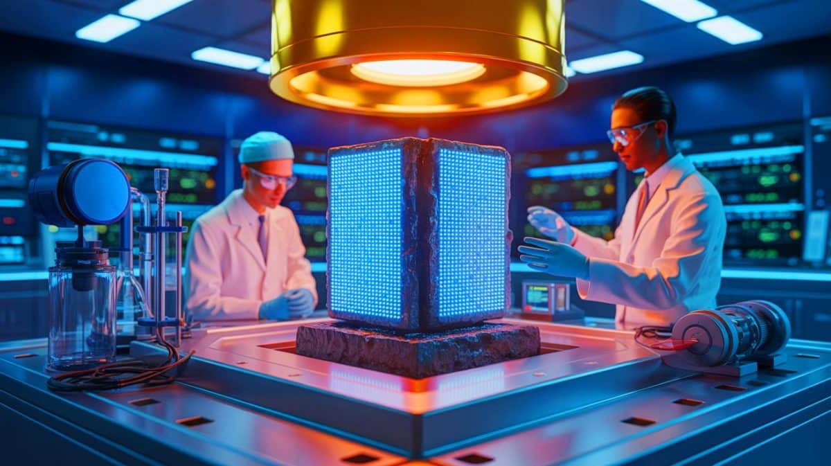Illustration de la recherche sur l'impact des microcavités du graphite dans les réacteurs nucléaires.