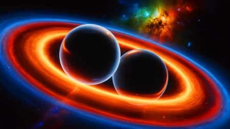 « On nous cache la vérité » : ces trous noirs dansent et menacent l’univers (et c’est plus proche que vous pensez) Illustration de deux trous noirs supermassifs en orbite l'un autour de l'autre dans le quasar OJ287.