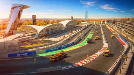 Madrid s’appuie sur l’expertise française pour créer un circuit F1 révolutionnaire, accueillant 110 000 passionnés Illustration de la construction du nouveau circuit de Formule 1 de Madrid par Eiffage.